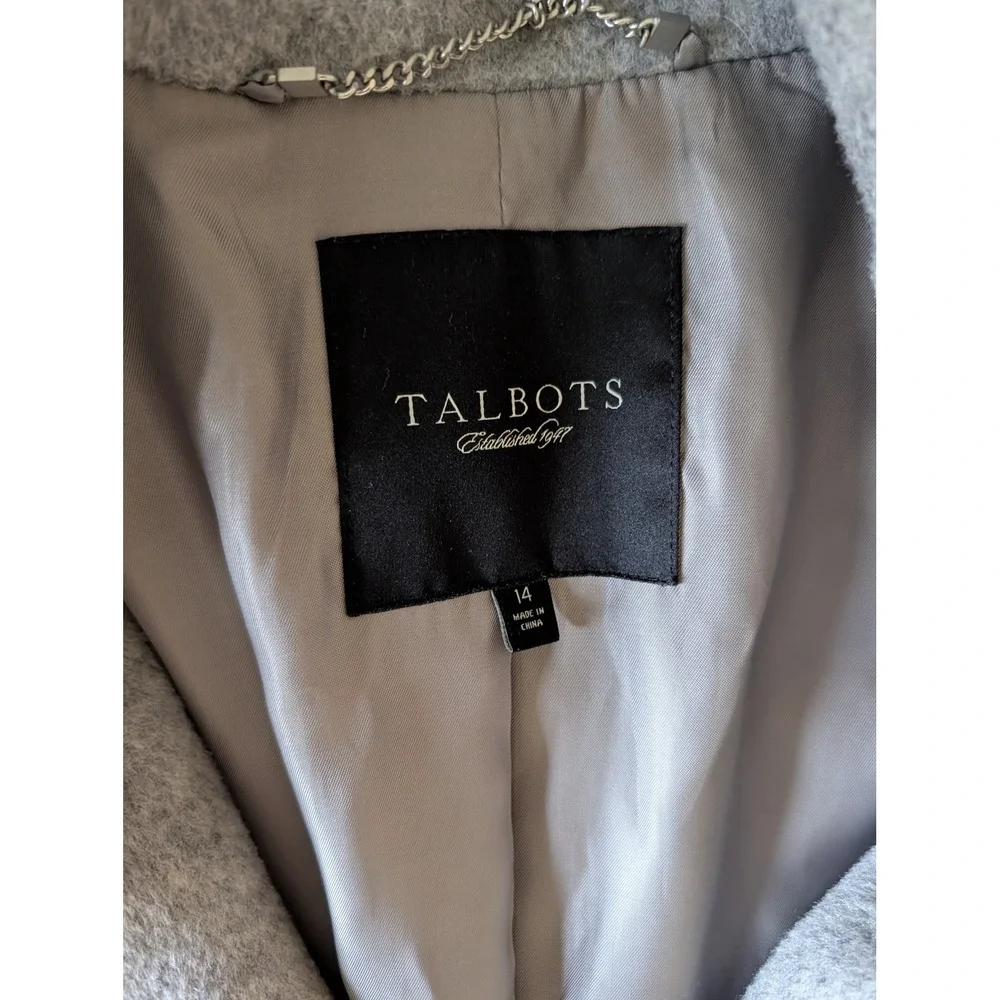 Talbots Women's Wool Cashmere Double‎ Breasted Gray Peacoat- Size 14